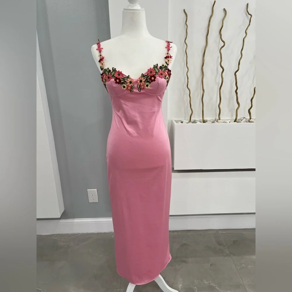 B Darlin Pink Floral Satin Gown